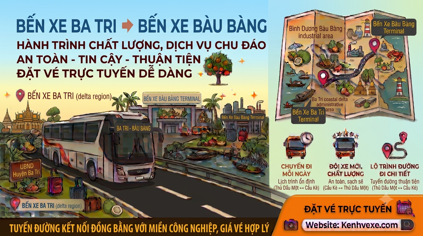 Xe khách Bến Xe Ba Tri đi Bến Xe Bàu Bàng