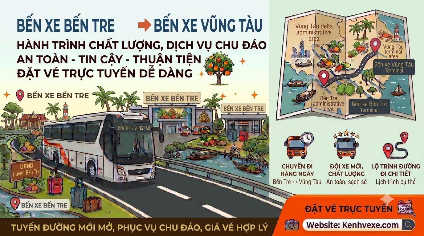 Xe khách Bến Xe Bến Tre đi Bến Xe Vũng Tàu