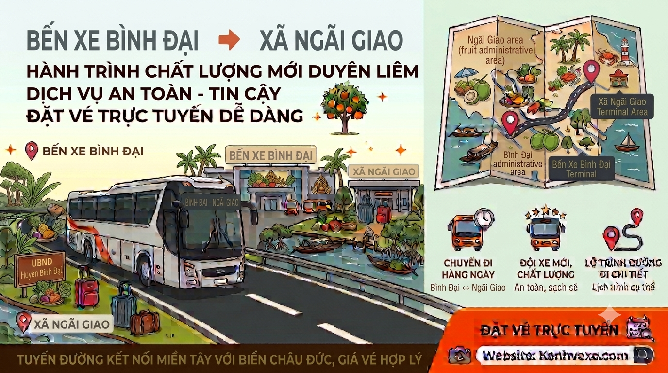 Xe khách Bến Xe Bình Đại đi Xã Ngãi Giao