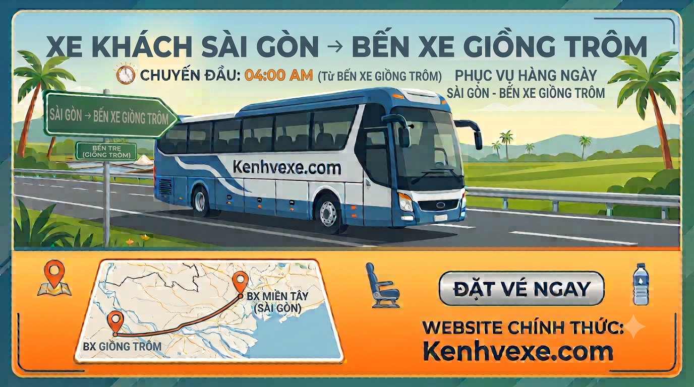 Xe khách Sài Gòn đi Bến Xe Giồng Trôm